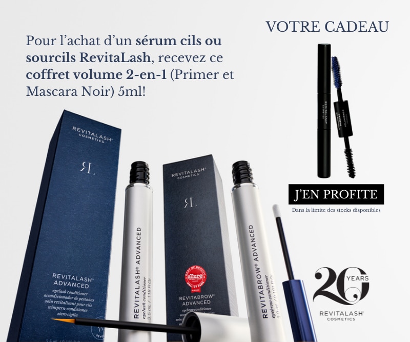 Promotion RevitaLash avec sérum cils/sourcils et set volume 2‑en‑1
